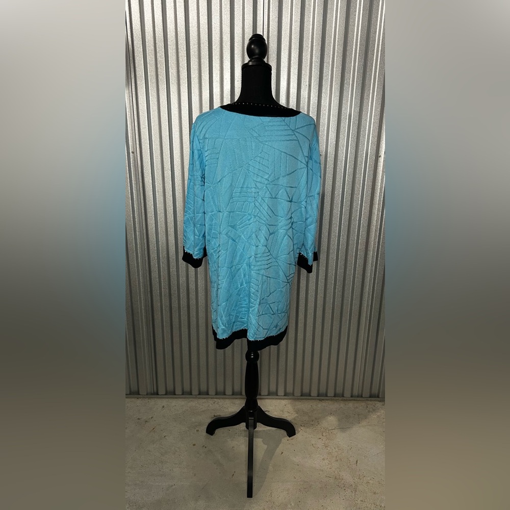 Women’s Ming Wang Blue Black Geometric 3/4 Sleeve Blouse Acrylic Rayon 2XL - Picture 2 of 4